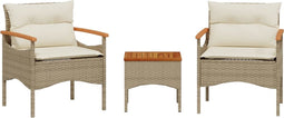 vidaXL - 3-delige - Loungeset - met - kussens - poly - rattan - beige