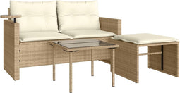 vidaXL - 3-delige - Loungeset - met - kussens - poly - rattan - beige