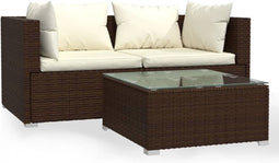 vidaXL - 3-delige - Loungeset - met - kussens - poly - rattan - bruin