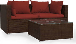 vidaXL - 3-delige - Loungeset - met - kussens - poly - rattan - bruin