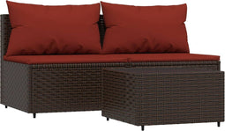 vidaXL - 3-delige - Loungeset - met - kussens - poly - rattan - bruin