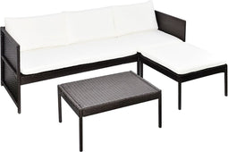 vidaXL - 3-delige - Loungeset - met - kussens - poly - rattan - bruin