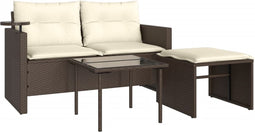 vidaXL - 3-delige - Loungeset - met - kussens - poly - rattan - bruin