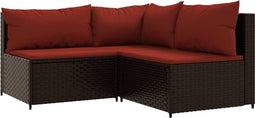 vidaXL - 3-delige - Loungeset - met - kussens - poly - rattan - bruin