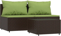 vidaXL - 3-delige - Loungeset - met - kussens - poly - rattan - bruin
