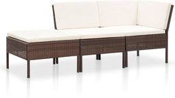 vidaXL - 3-delige - Loungeset - met - kussens - poly - rattan - bruin