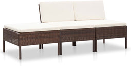 vidaXL - 3-delige - Loungeset - met - kussens - poly - rattan - bruin