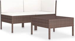 vidaXL - 3-delige - Loungeset - met - kussens - poly - rattan - bruin