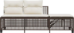 vidaXL - 3-delige - Loungeset - met - kussens - poly - rattan - bruin