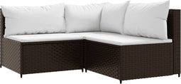 vidaXL - 3-delige - Loungeset - met - kussens - poly - rattan - bruin
