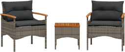 vidaXL - 3-delige - Loungeset - met - kussens - poly - rattan - grijs