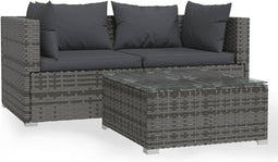vidaXL - 3-delige - Loungeset - met - kussens - poly - rattan - grijs