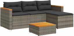 vidaXL - 3-delige - Loungeset - met - kussens - poly - rattan - grijs