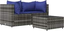 vidaXL - 3-delige - Loungeset - met - kussens - poly - rattan - grijs