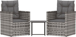 vidaXL - 3-delige - Loungeset - met - kussens - poly - rattan - grijs