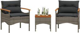 vidaXL - 3-delige - Loungeset - met - kussens - poly - rattan - grijs