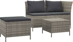 vidaXL - 3-delige - Loungeset - met - kussens - poly - rattan - grijs