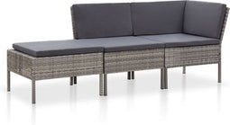 vidaXL - 3-delige - Loungeset - met - kussens - poly - rattan - grijs
