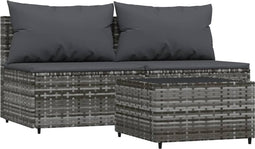 vidaXL - 3-delige - Loungeset - met - kussens - poly - rattan - grijs