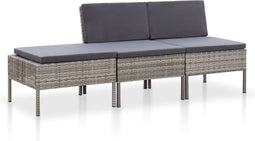 vidaXL - 3-delige - Loungeset - met - kussens - poly - rattan - grijs