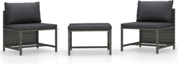 vidaXL - 3-delige - Loungeset - met - kussens - poly - rattan - grijs