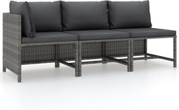 vidaXL - 3-delige - Loungeset - met - kussens - poly - rattan - grijs