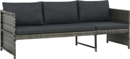 vidaXL - 3-delige - Loungeset - met - kussens - poly - rattan - grijs