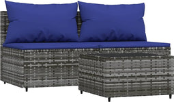 vidaXL - 3-delige - Loungeset - met - kussens - poly - rattan - grijs