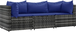 vidaXL - 3-delige - Loungeset - met - kussens - poly - rattan - grijs