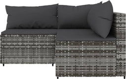 vidaXL - 3-delige - Loungeset - met - kussens - poly - rattan - grijs