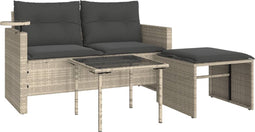 vidaXL - 3-delige - Loungeset - met - kussens - poly - rattan - lichtgrijs