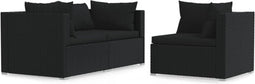 vidaXL - 3-delige - Loungeset - met - kussens - poly - rattan - zwart