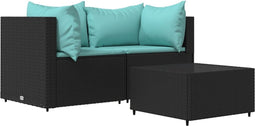 vidaXL - 3-delige - Loungeset - met - kussens - poly - rattan - zwart