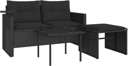 vidaXL - 3-delige - Loungeset - met - kussens - poly - rattan - zwart