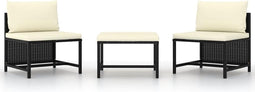 vidaXL - 3-delige - Loungeset - met - kussens - poly - rattan - zwart