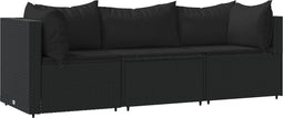 vidaXL - 3-delige - Loungeset - met - kussens - poly - rattan - zwart