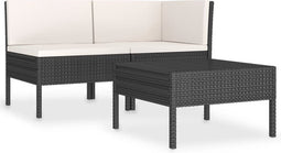 vidaXL - 3-delige - Loungeset - met - kussens - poly - rattan - zwart