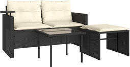 vidaXL - 3-delige - Loungeset - met - kussens - poly - rattan - zwart