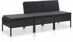 vidaXL - 3-delige - Loungeset - met - kussens - poly - rattan - zwart