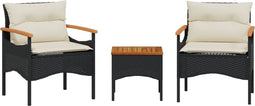 vidaXL - 3-delige - Loungeset - met - kussens - poly - rattan - zwart