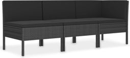 vidaXL - 3-delige - Loungeset - met - kussens - poly - rattan - zwart