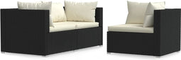 vidaXL - 3-delige - Loungeset - met - kussens - poly - rattan - zwart