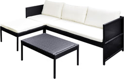 vidaXL - 3-delige - Loungeset - met - kussens - poly - rattan - zwart