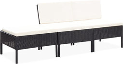 vidaXL - 3-delige - Loungeset - met - kussens - poly - rattan - zwart