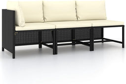 vidaXL - 3-delige - Loungeset - met - kussens - poly - rattan - zwart