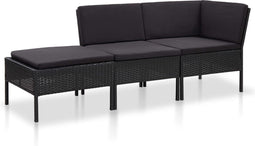 vidaXL - 3-delige - Loungeset - met - kussens - poly - rattan - zwart