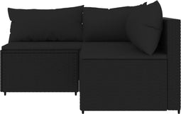 vidaXL - 3-delige - Loungeset - met - kussens - poly - rattan - zwart