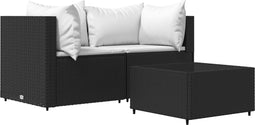vidaXL - 3-delige - Loungeset - met - kussens - poly - rattan - zwart