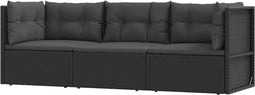 vidaXL - 3-delige - Loungeset - met - kussens - poly - rattan - zwart