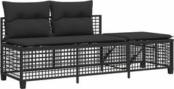 vidaXL - 3-delige - Loungeset - met - kussens - poly - rattan - zwart